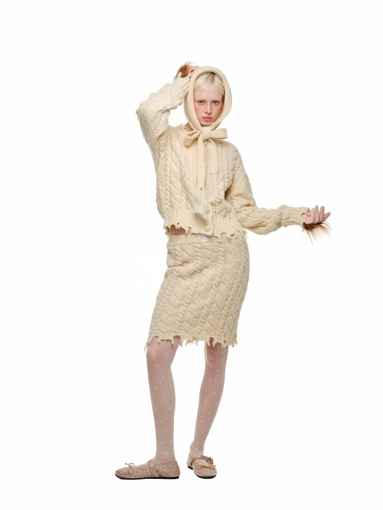 Cable Knit Cardigan & Skirt Set - CHINASQUAD