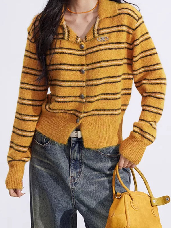 Pumpkin Stripe Polo Knit cardigan
