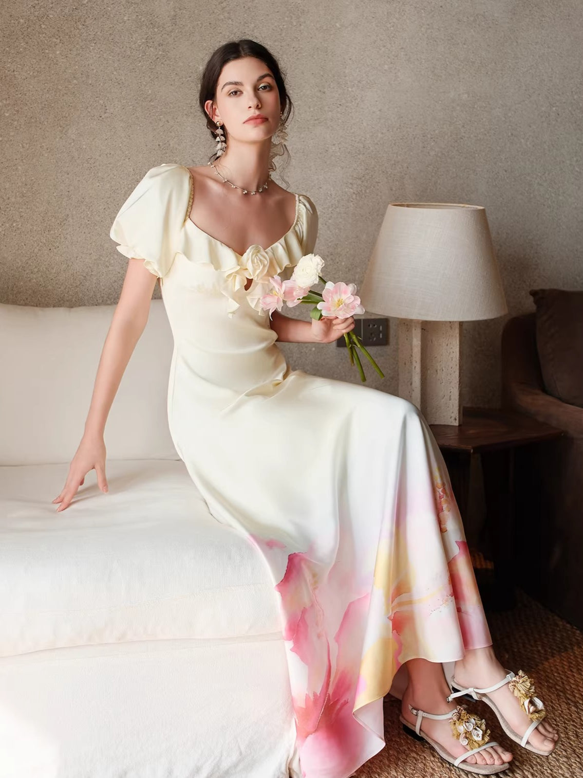 Puff-Sleeve Resort Maxi Dress