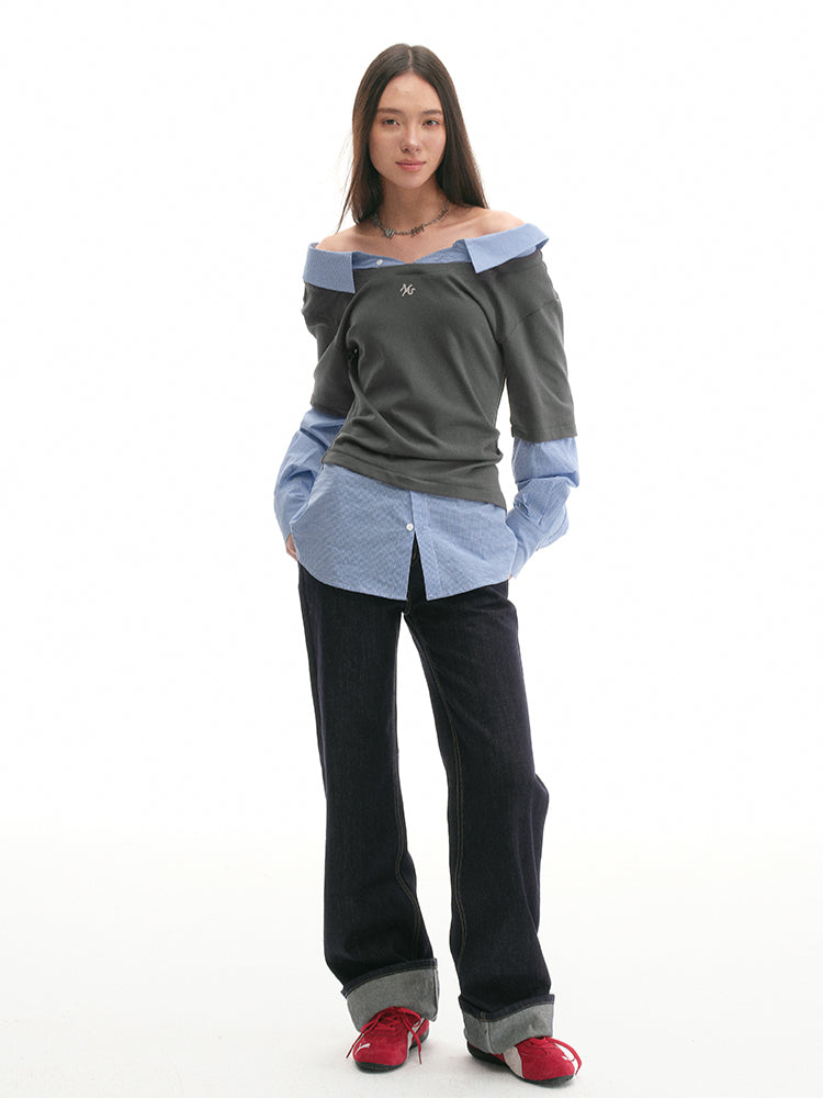 Relaxed-Fit High-Waisted V-Jeans - CHINASQUAD