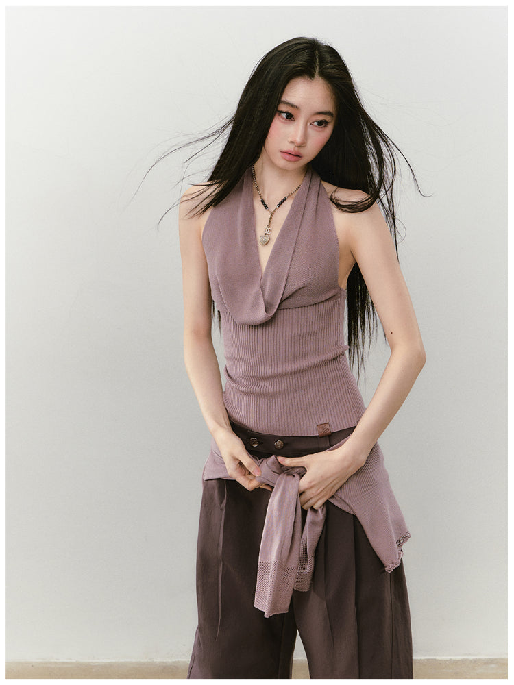 Heavy-duty Knitted Draped Neck Tank Top Set - CHINASQUAD
