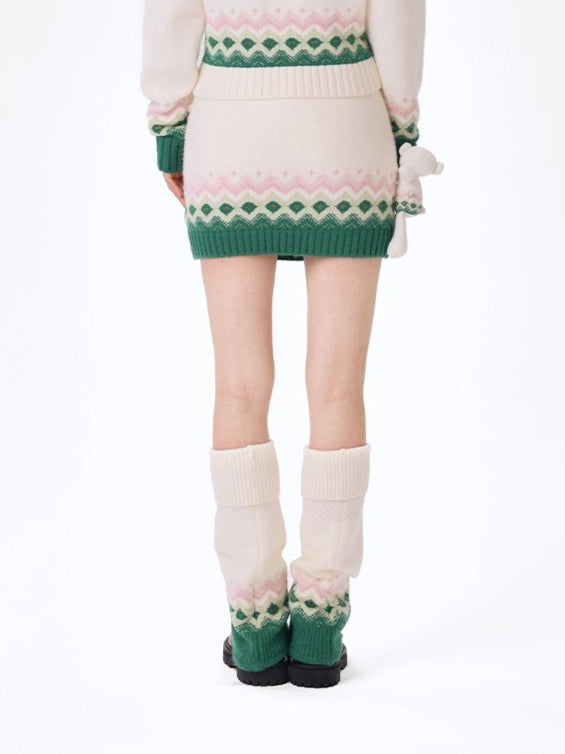 Jacquard A-Line Knit Mini Skirt