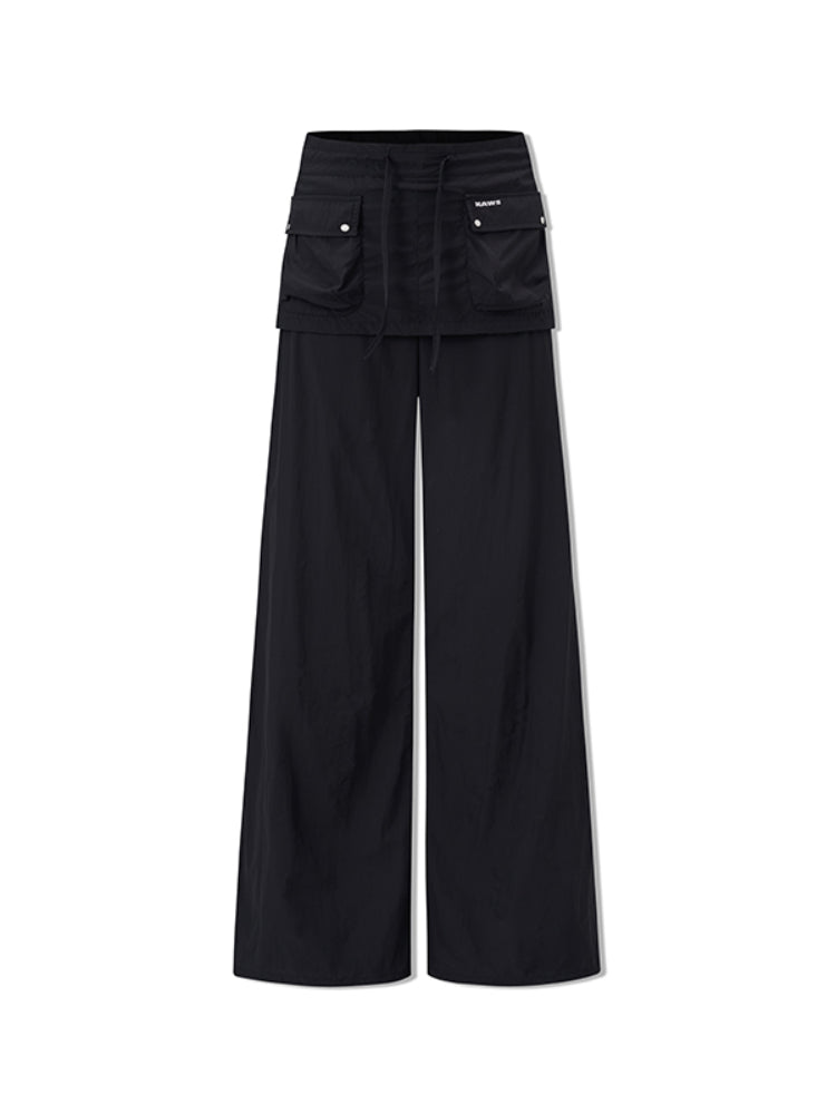 Faux Two-Piece Low-Waist Loose Drawstring Pants - CHINASQUAD