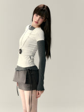 (Final Sale) Faux Two-Piece Tie Waist Denim Skirt - CHINASQUAD