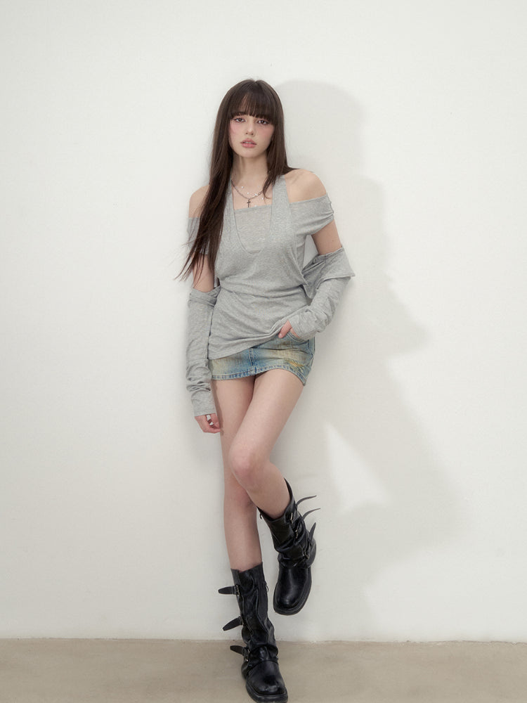 Layered Short Sleeve Pullover Top - CHINASQUAD