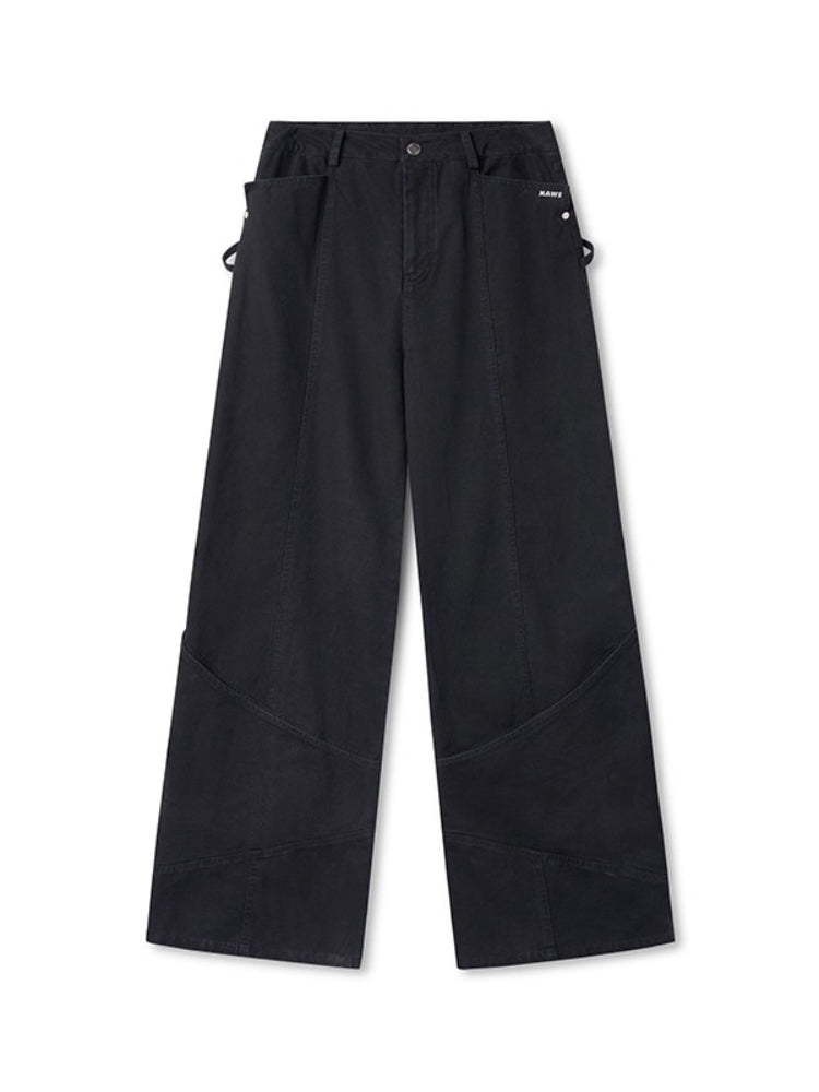 Washed Distressed Large Pockets Wide-Leg Pants - CHINASQUAD