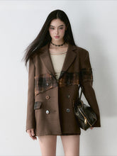 Wool Plaid Patchwork Mid-Length Coat - CHINASQUAD