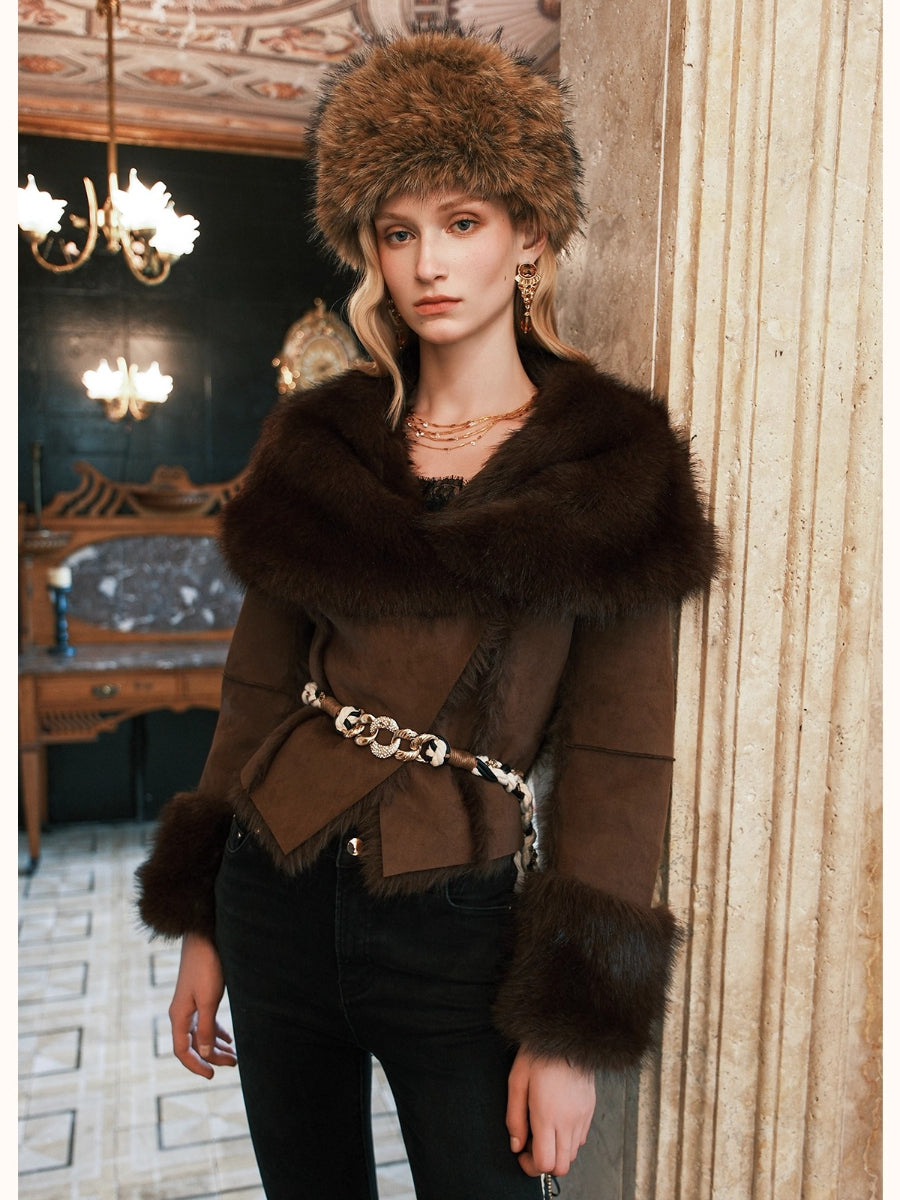 Mishka Faux Shearling Suede Cropped Jacket - CHINASQUAD