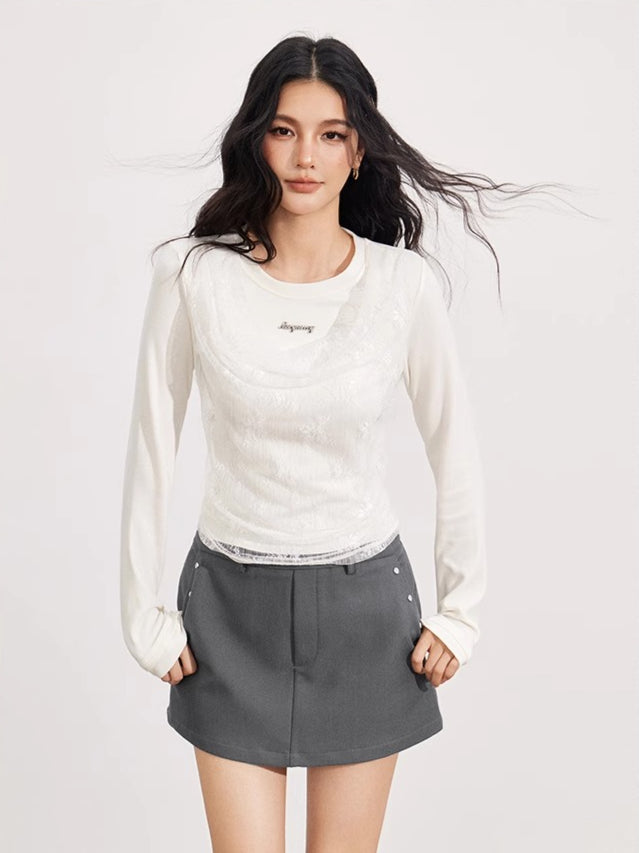 Lace Panel Layered Blouse - CHINASQUAD