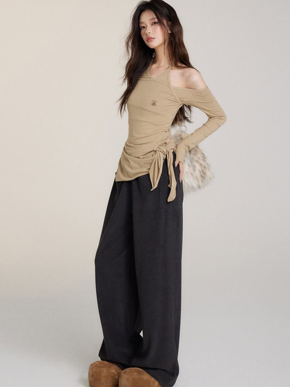 Off-Shoulder Two-Way Tie Irregular T-Shirt - CHINASQUAD