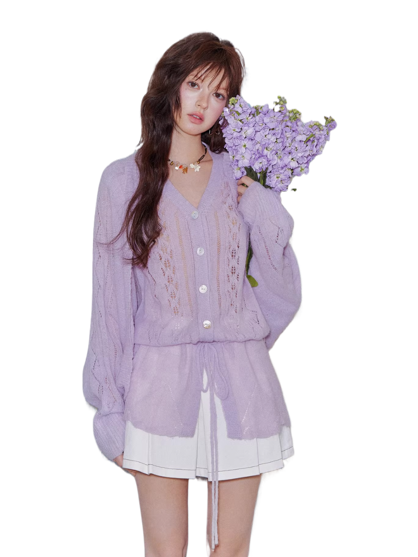 Mohair Wool-Blend Drawstring Cami & Cardigan Set