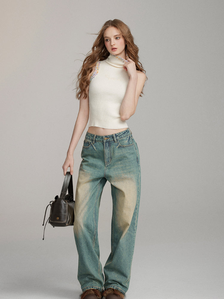 Washed Distressed Vintage Loose-Fit Denim Jeans - CHINASQUAD