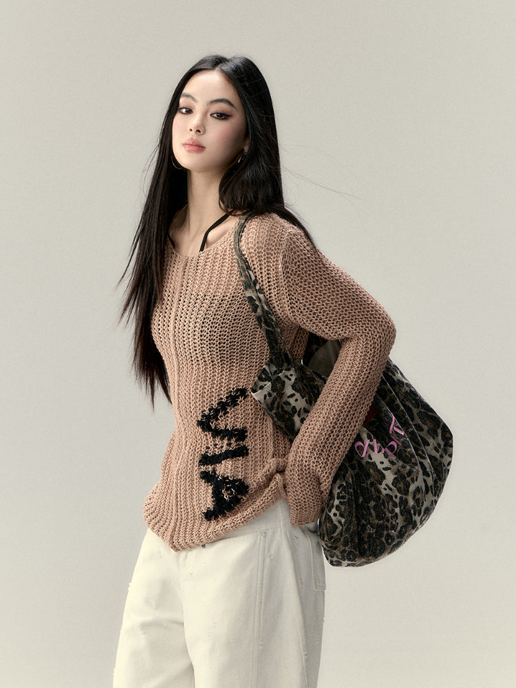 Hollow Knit Letter Sweater - CHINASQUAD