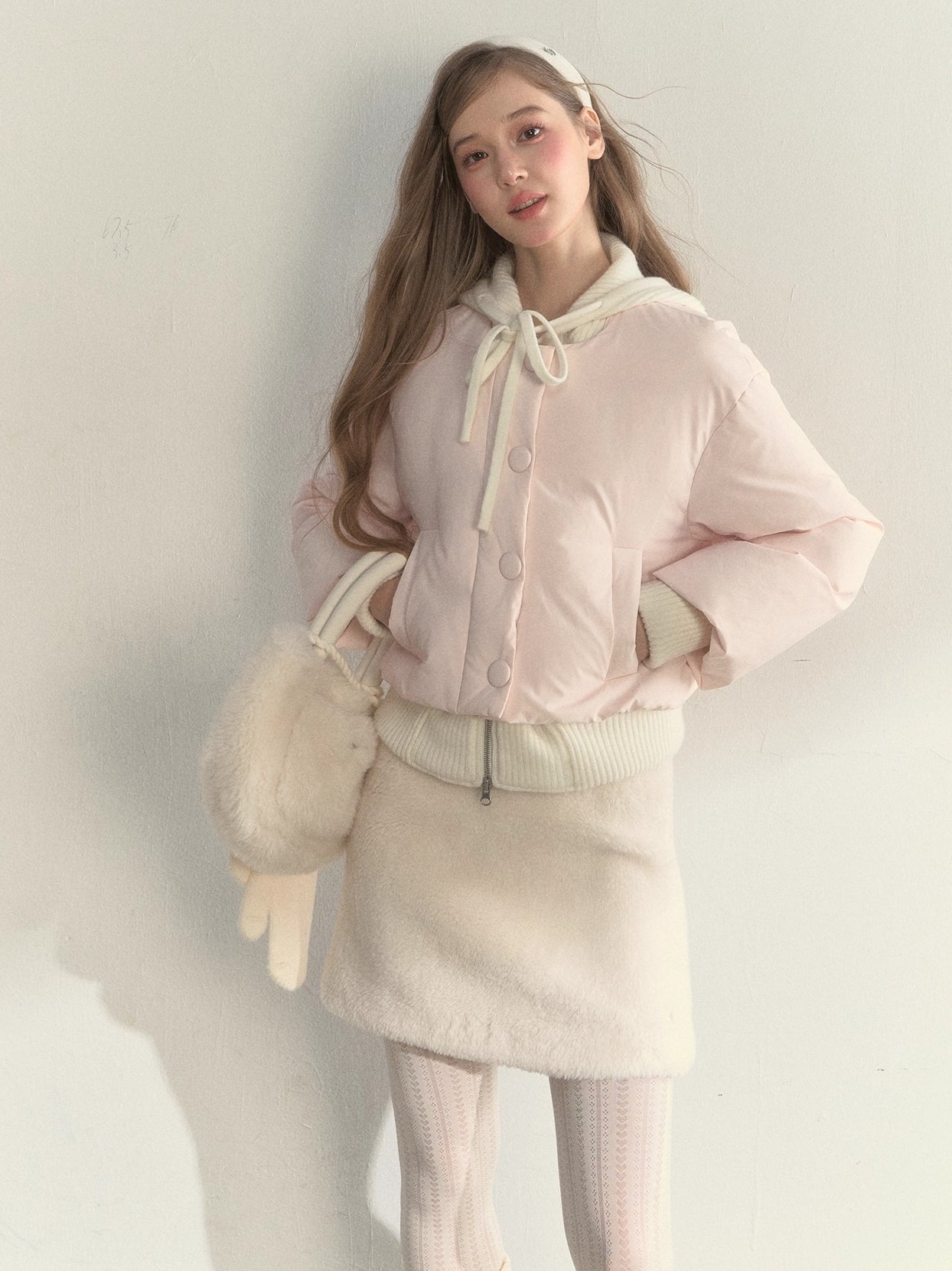 Glacier Pink Knit-Lined Hooded Down Jacket