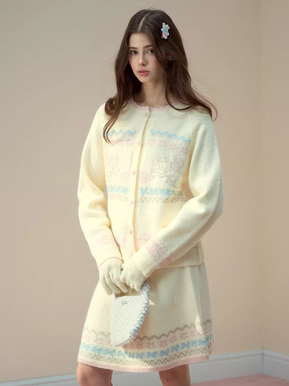 Fair Isle Cat Motif Knit Set - CHINASQUAD