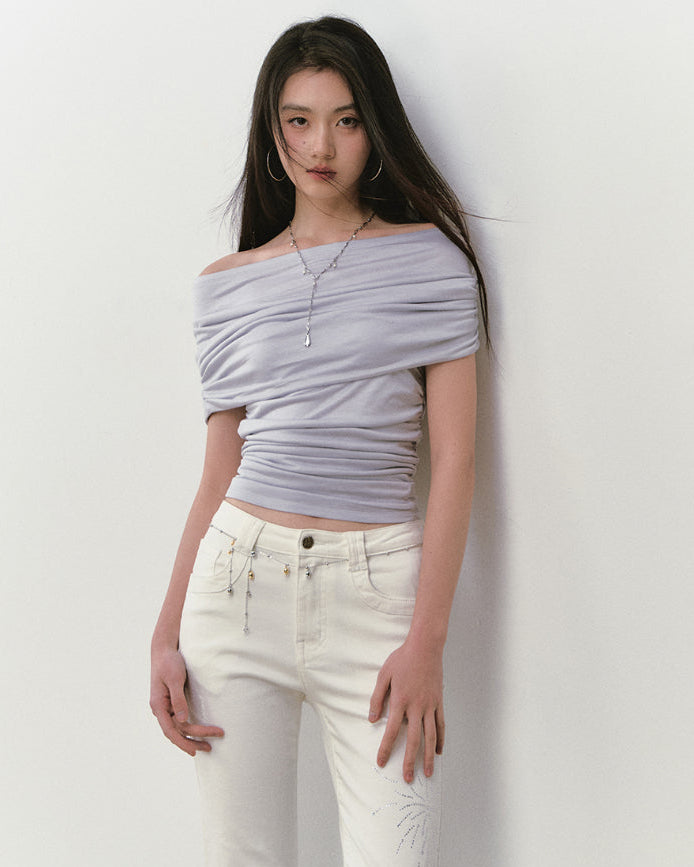 VIA PITTI Rhinestone Off-the-Shoulder Pure-Desire Style T-shirt – view 2