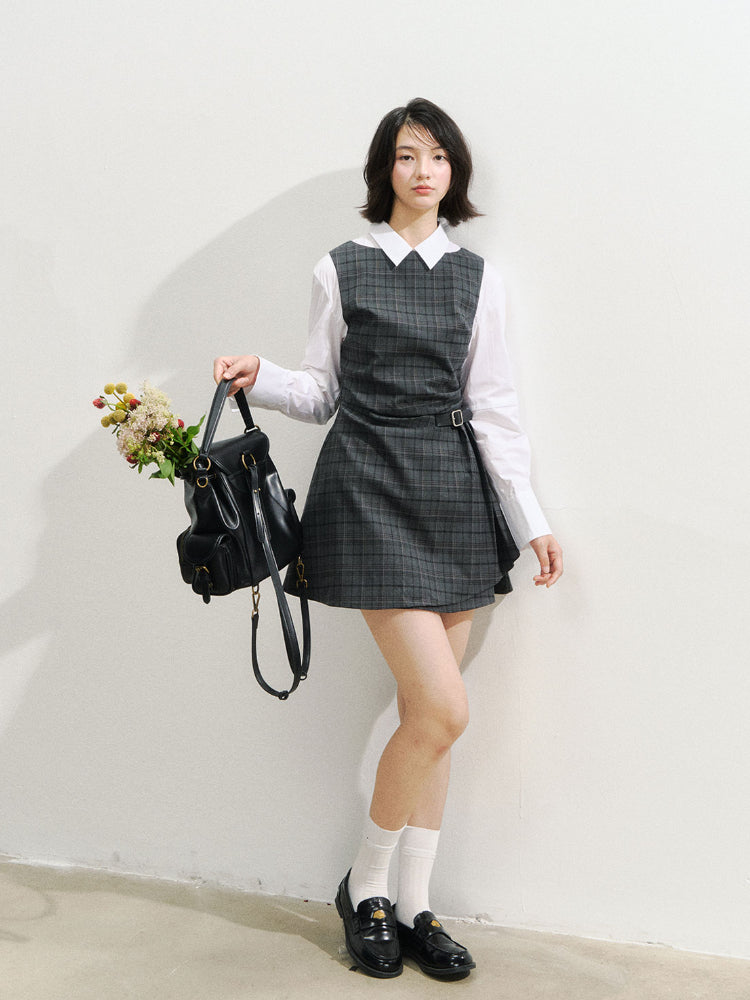 Fake Two-piece Checked Shirt Dress - CHINASQUAD