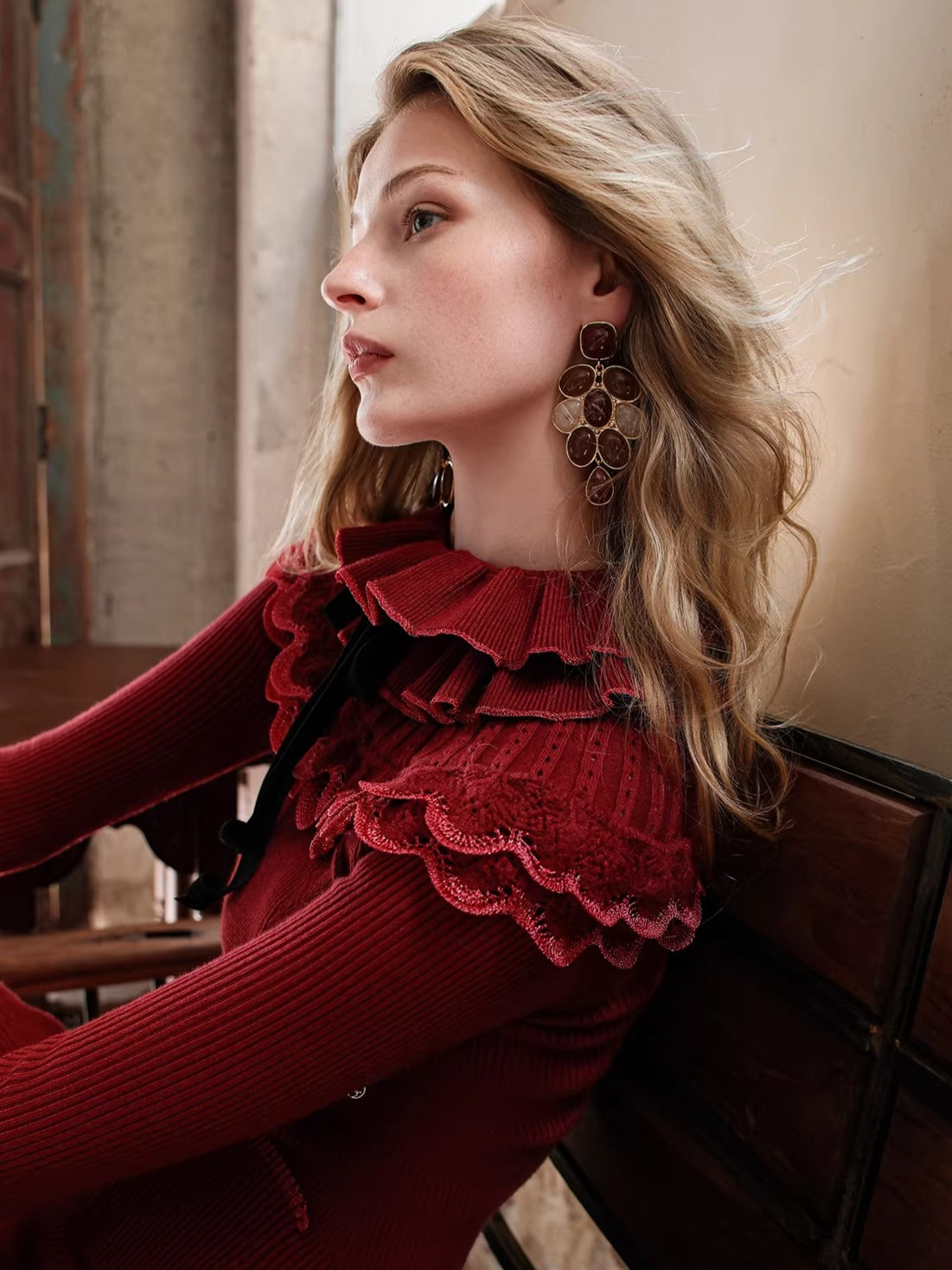 High-Neck Knit Maxi Dress