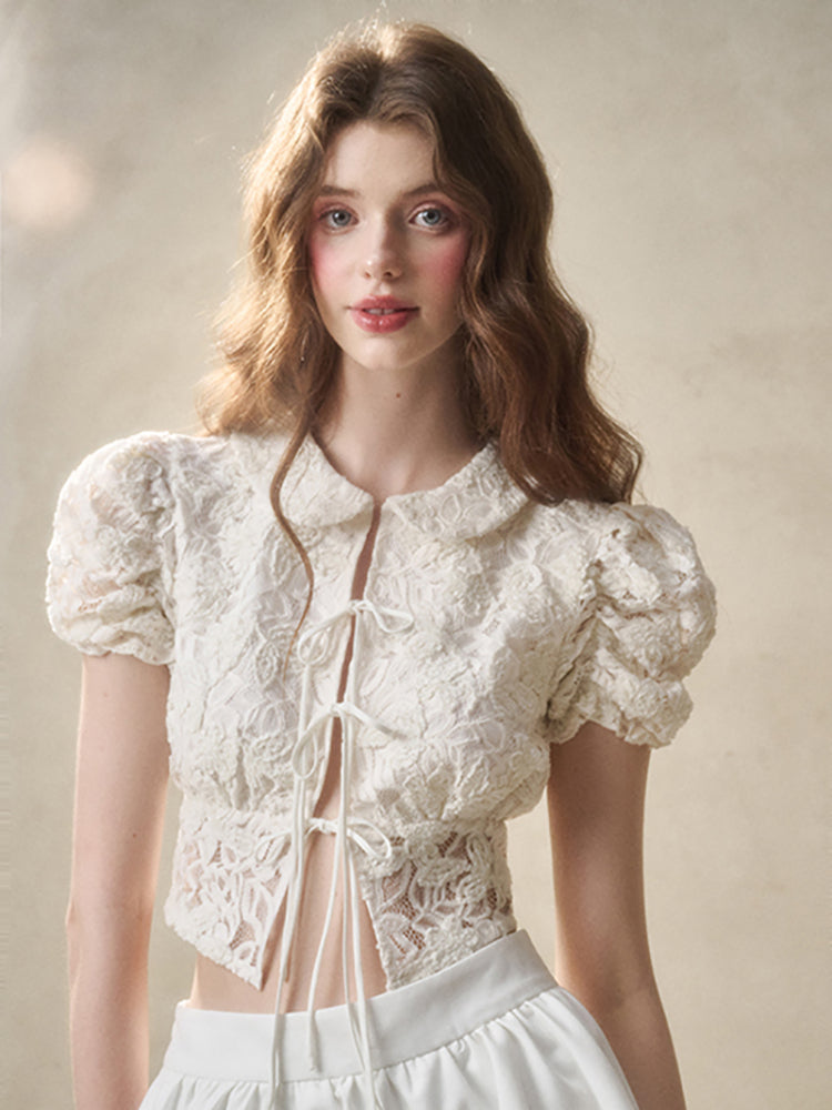 3D Lace Embroidery Hollow Out Cardigan - CHINASQUAD