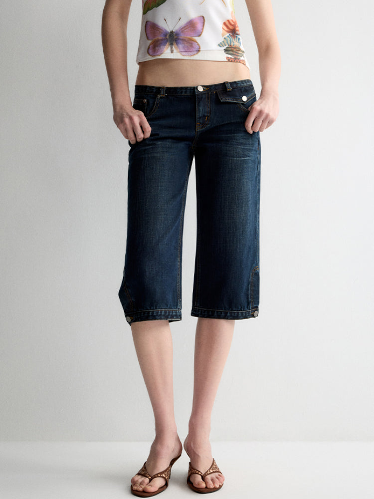 Ultra-Low Waist Straight-Leg Bermuda Jeans - CHINASQUAD