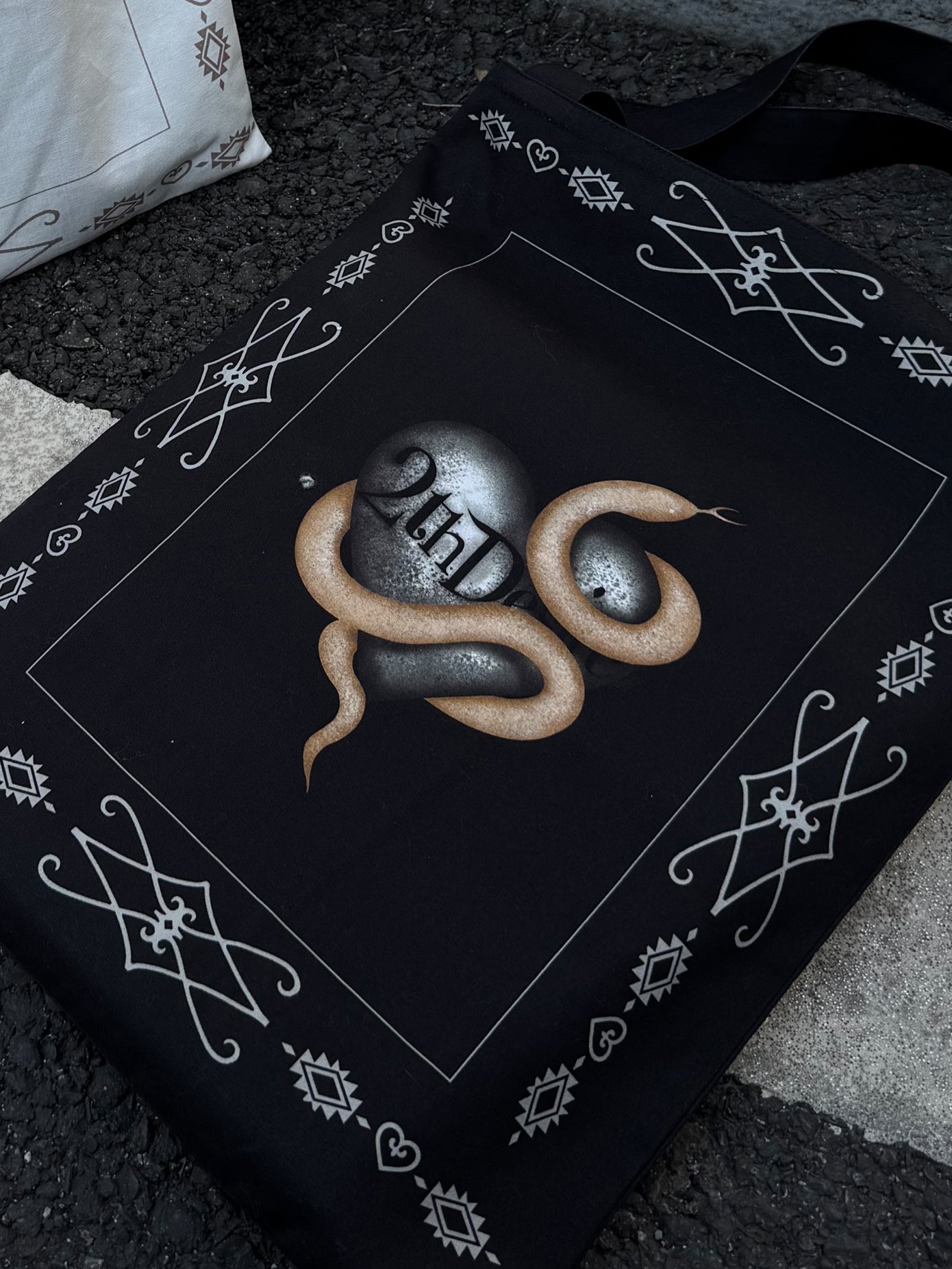 Hand-Painted Snake Year Punk Canvas Tote Bag - CHINASQUAD