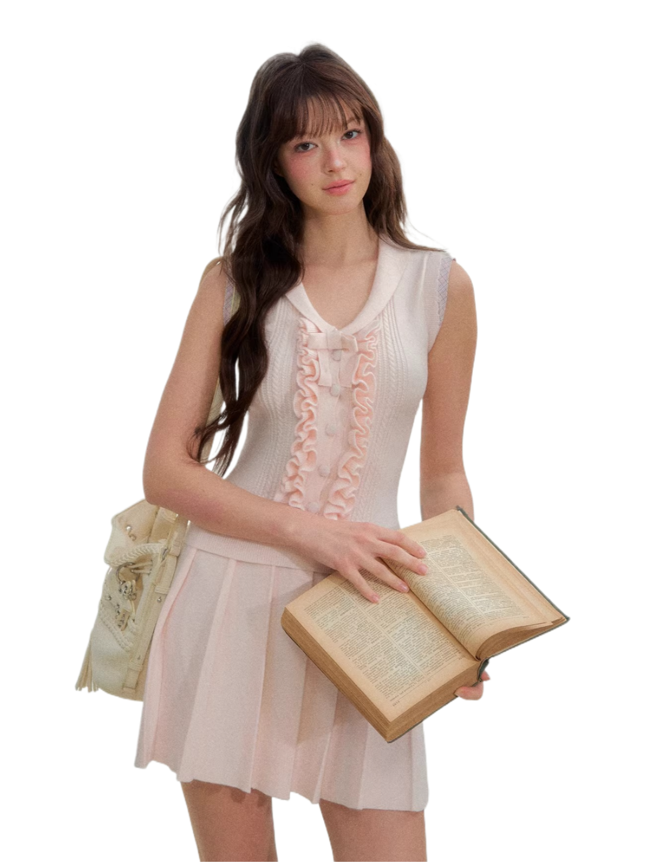 preppy mini dress Blush Sakura Knit Pink / S daily wear SIZE:62 SCHL007395_BL Usmixi Formal Dresses for
