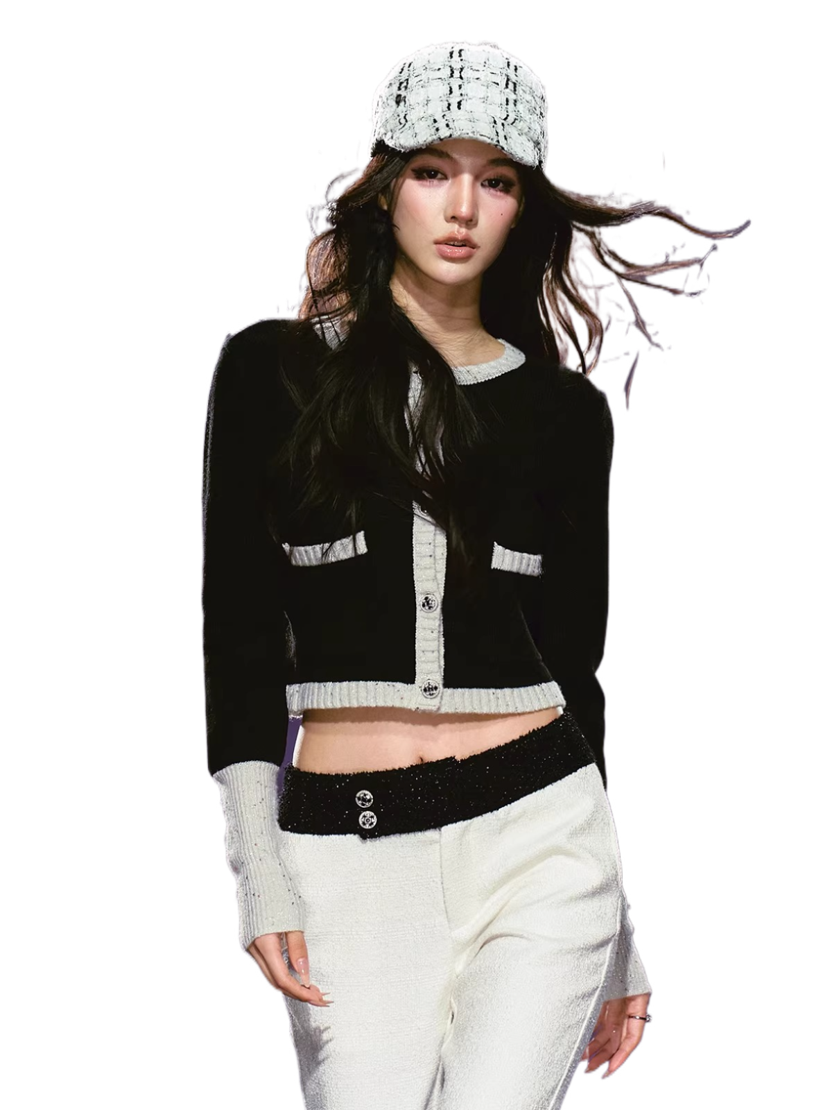 Black and White Color-block Knitted Cardigan