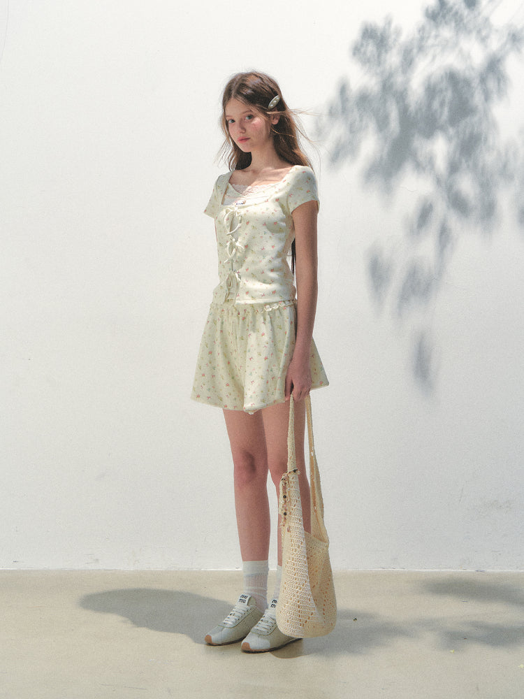 Sea Salt Flavor Printed Short-Sleeve Tie T-shirt & Skirt Set - CHINASQUAD