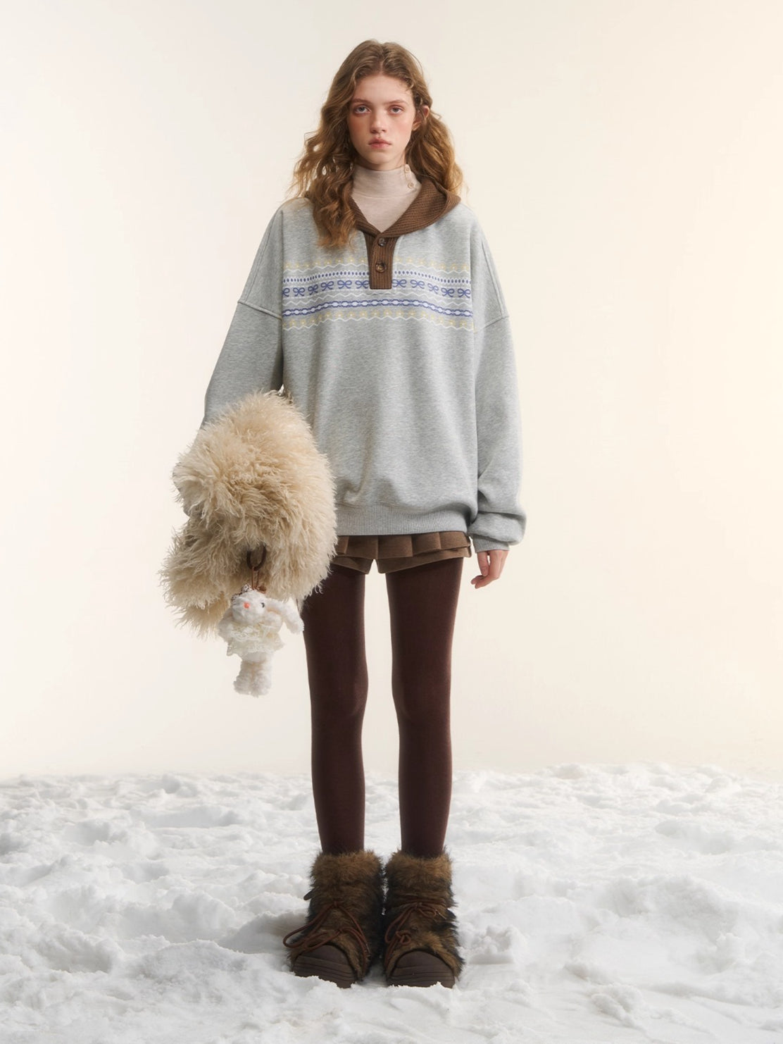 Contrast Patchwork Hooded Fleece Sweatshirt