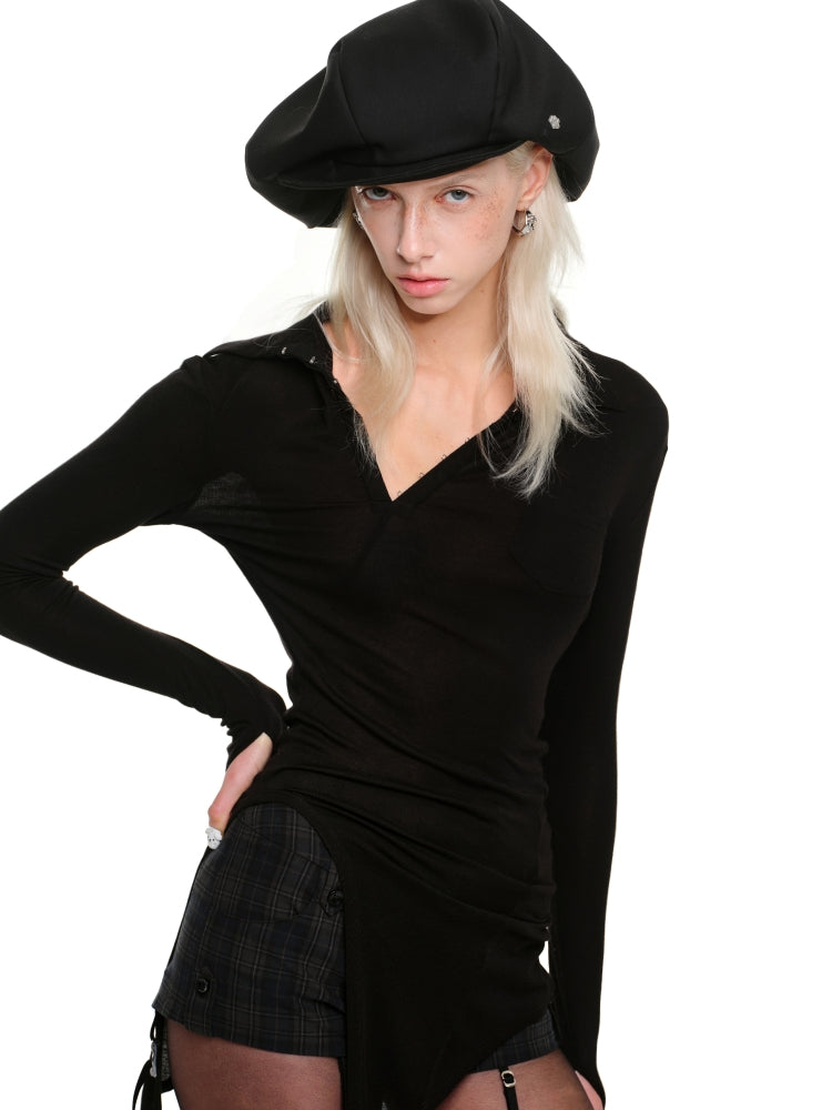 Asymmetrical Hook-Closure Polo Shirt - CHINASQUAD