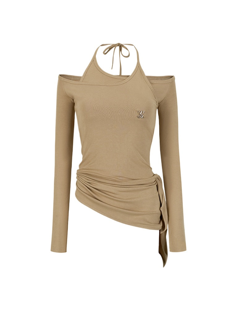 Off-Shoulder Two-Way Tie Irregular T-Shirt - CHINASQUAD