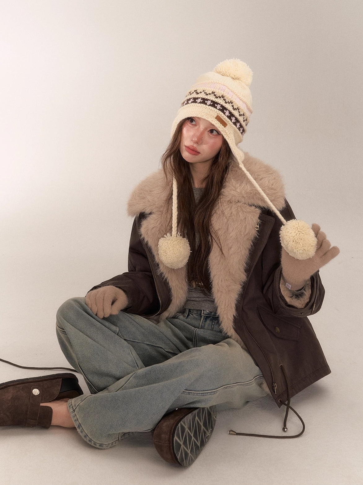Detachable Fur Collar Parka Coat
