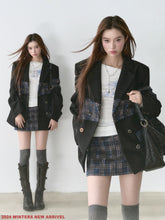 Wool Plaid Patchwork Mid-Length Coat - CHINASQUAD