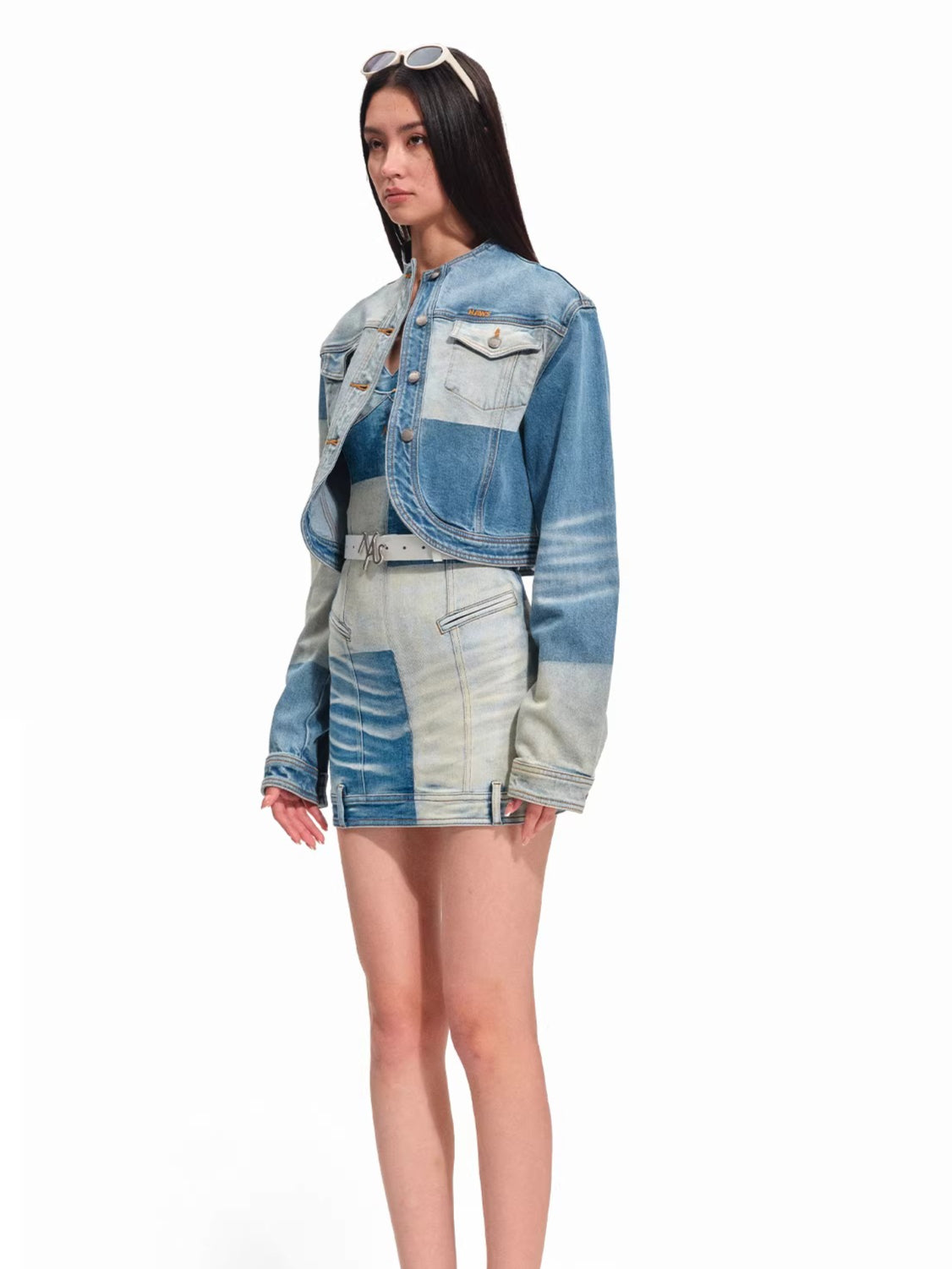 Equestrian Contrast Panel Denim Slip Dress