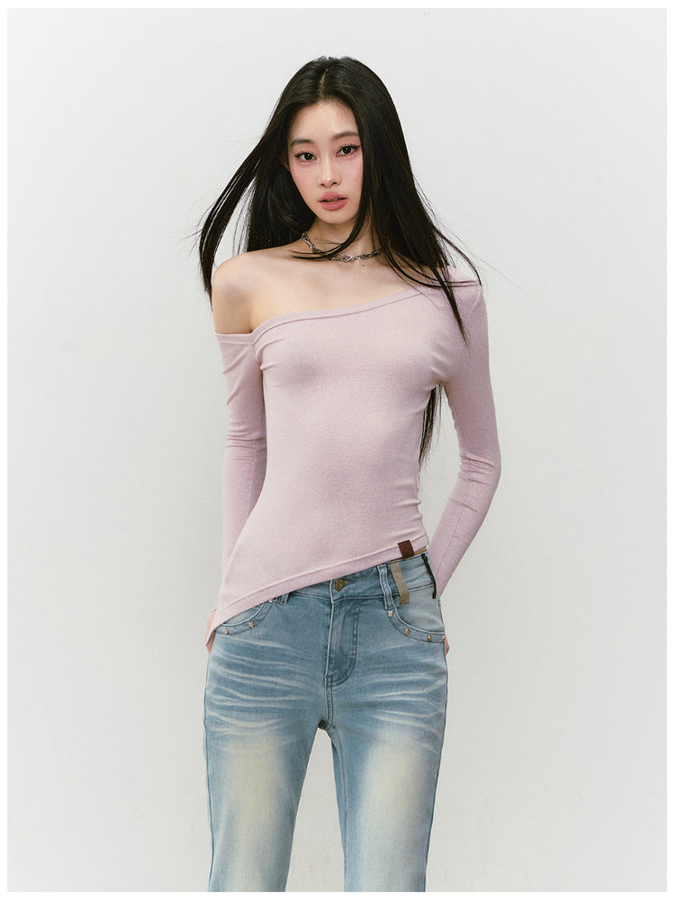 Shimmer Asymmetric Shoulder Irregular T-shirt - CHINASQUAD