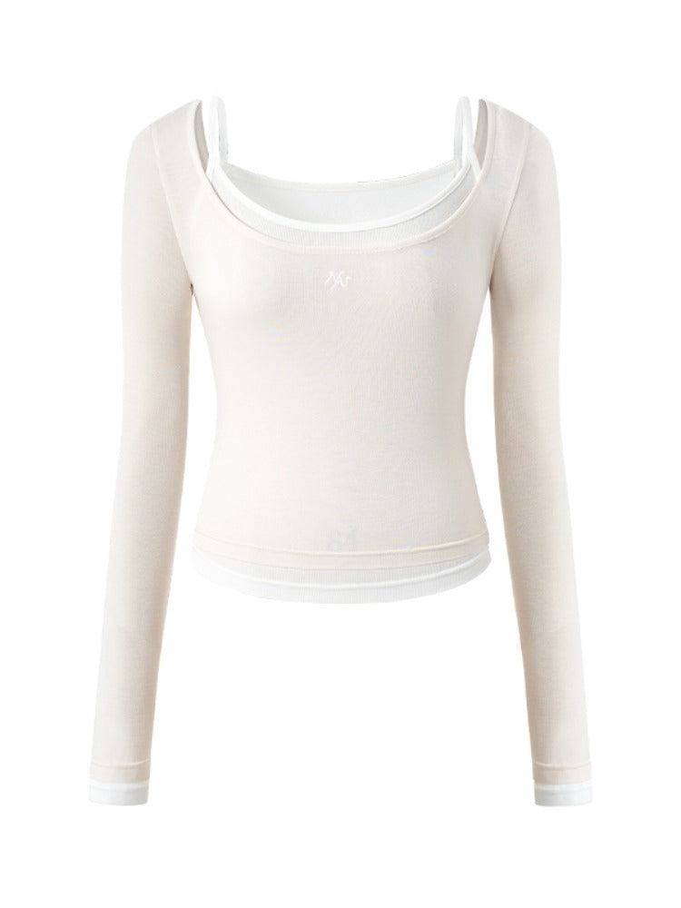 Color-block Two-piece Integrated Strap Layered T-shirt - CHINASQUAD