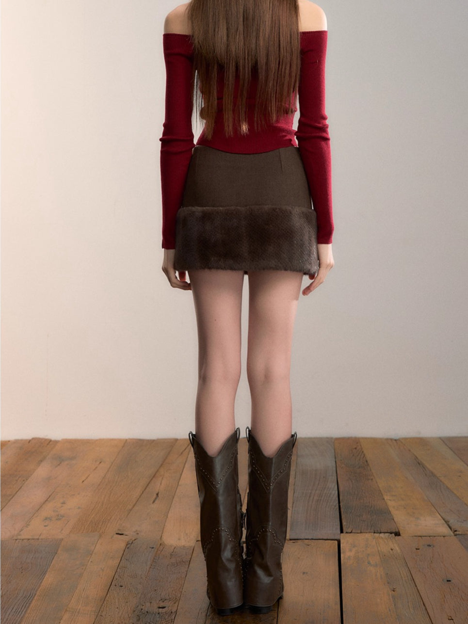 Faux Fur-Trimmed Wool Blend Mini Skirt
