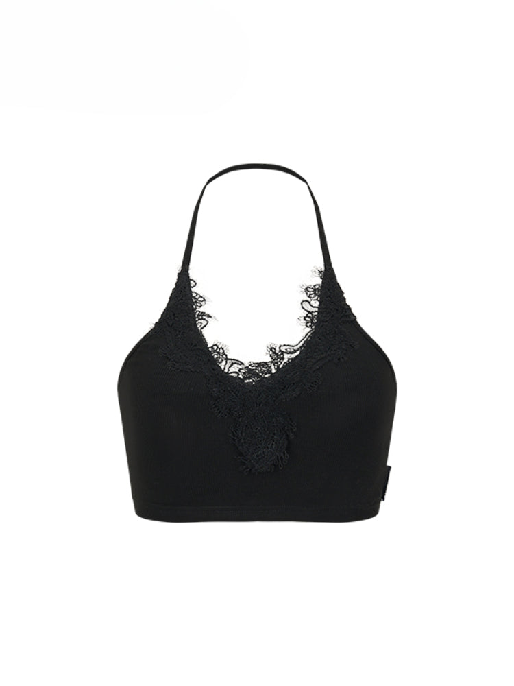 Ribbed Lace Panel Tank Top - CHINASQUAD