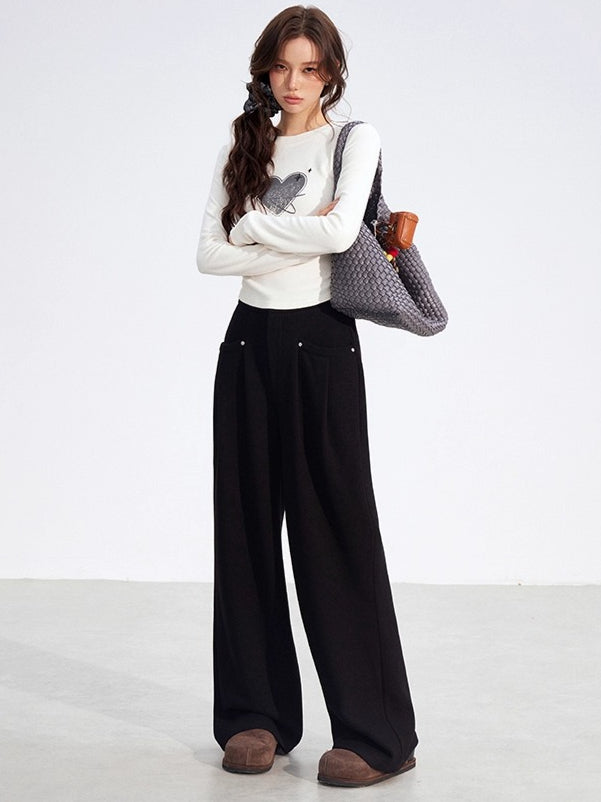 Chenille Fleece-Lined Wide-Leg Pants