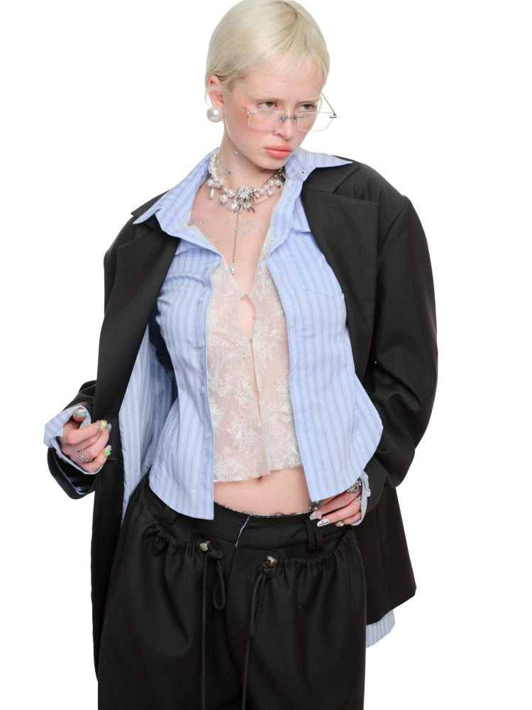 Oversized Gray Blazer Jacket - CHINASQUAD