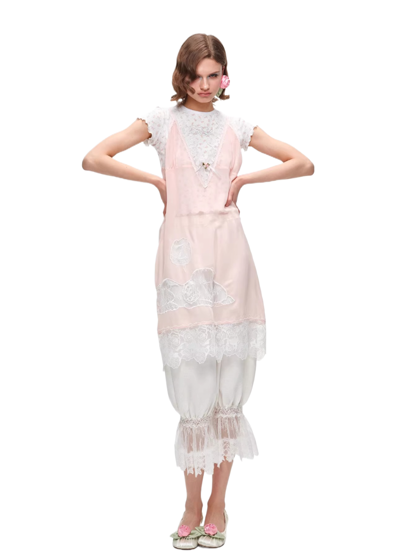 Lace-Trim Relaxed Cropped Balloon Pants