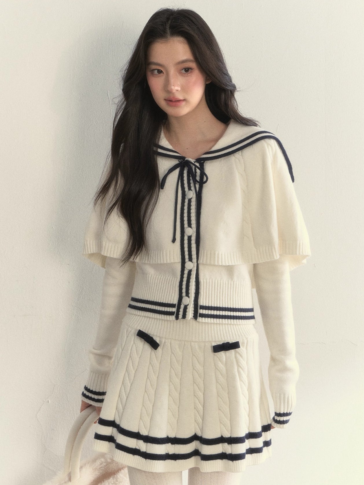 Nautical Cable-Knit Vintage Cape & Skirt Set