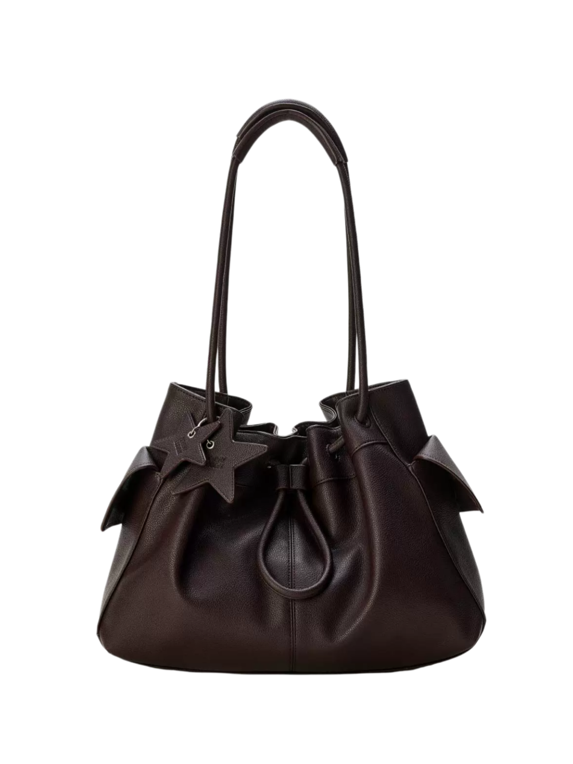 Pebbled Leather Drawstring Cloud Shoulder Bag ECODAY