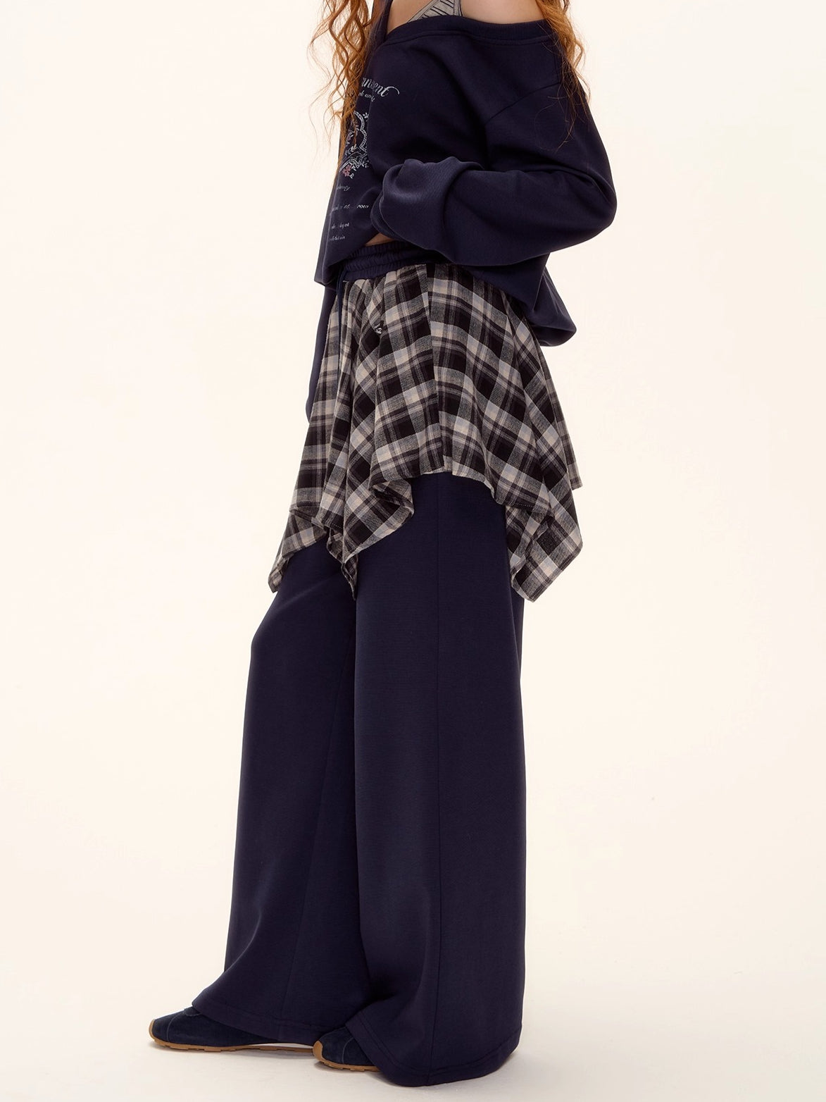 Asymmetric Shoulder Striped Fleece Tracksuit Set