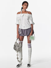 Lace Shoulder Strap Off-Shoulder Shirt - CHINASQUAD