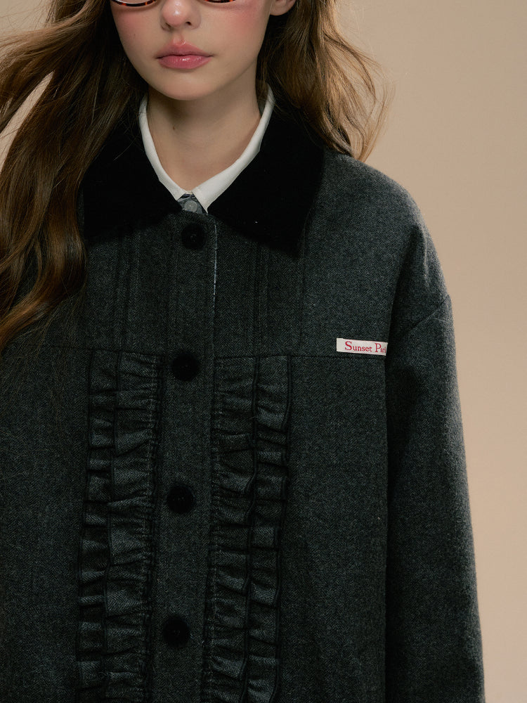 Gray Herringbone Wool Coat - CHINASQUAD