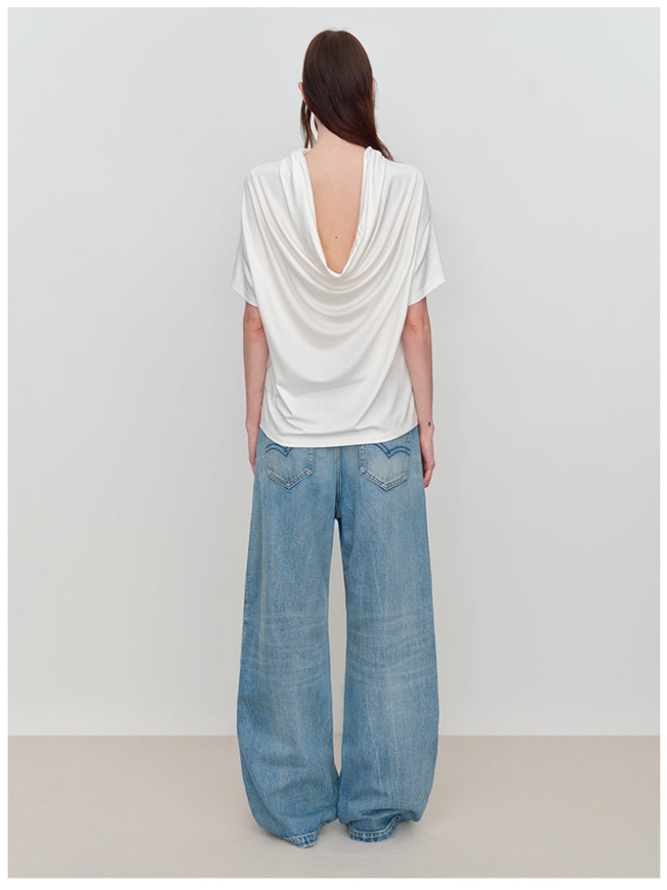 Slant One-Shoulder Swing Neck T-Shirt