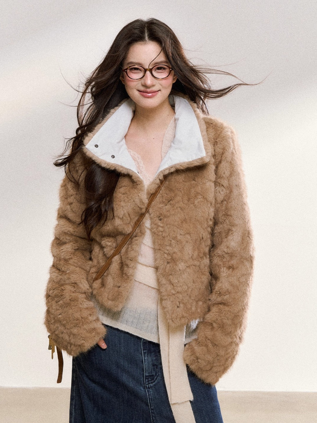 Khaki Faux Fur Collar Wool-Blend Jacket - CHINASQUAD