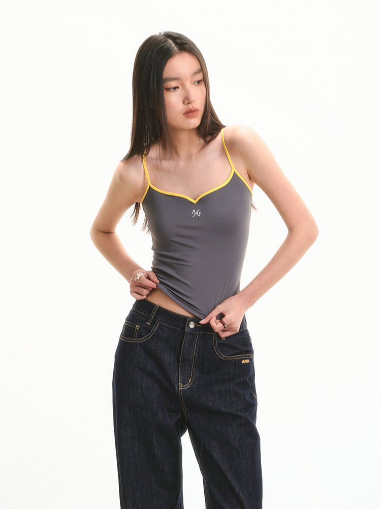 Pearl Rhinestone Color-block Strap Top - CHINASQUAD