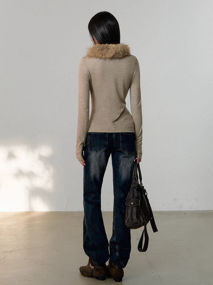 Two-Piece Draped-Collar Knit Crewneck